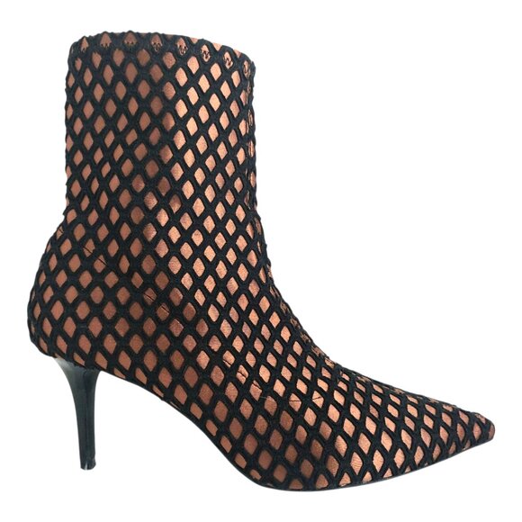 ZARA Pointed Toe Ankle Boots 7.5 Bronze Black Mesh Heels Glam Clubwear - Picture 4 of 14